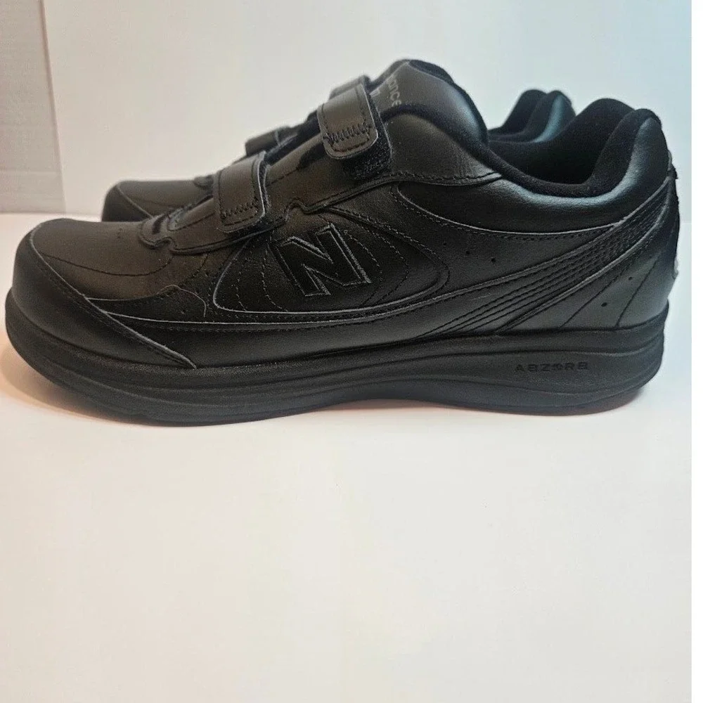 New Balance 577 Mens Walking Shoes Black Leather Hook Loop MW577VK 11 2E Wide